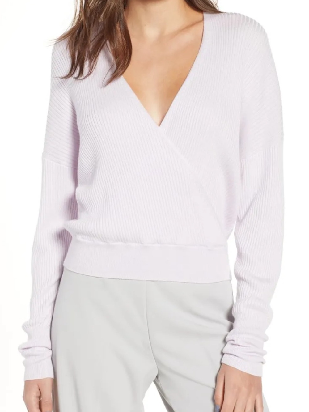 Leith V-Neck Ribbed Wrap Sweater - Light Lilac - Size Small